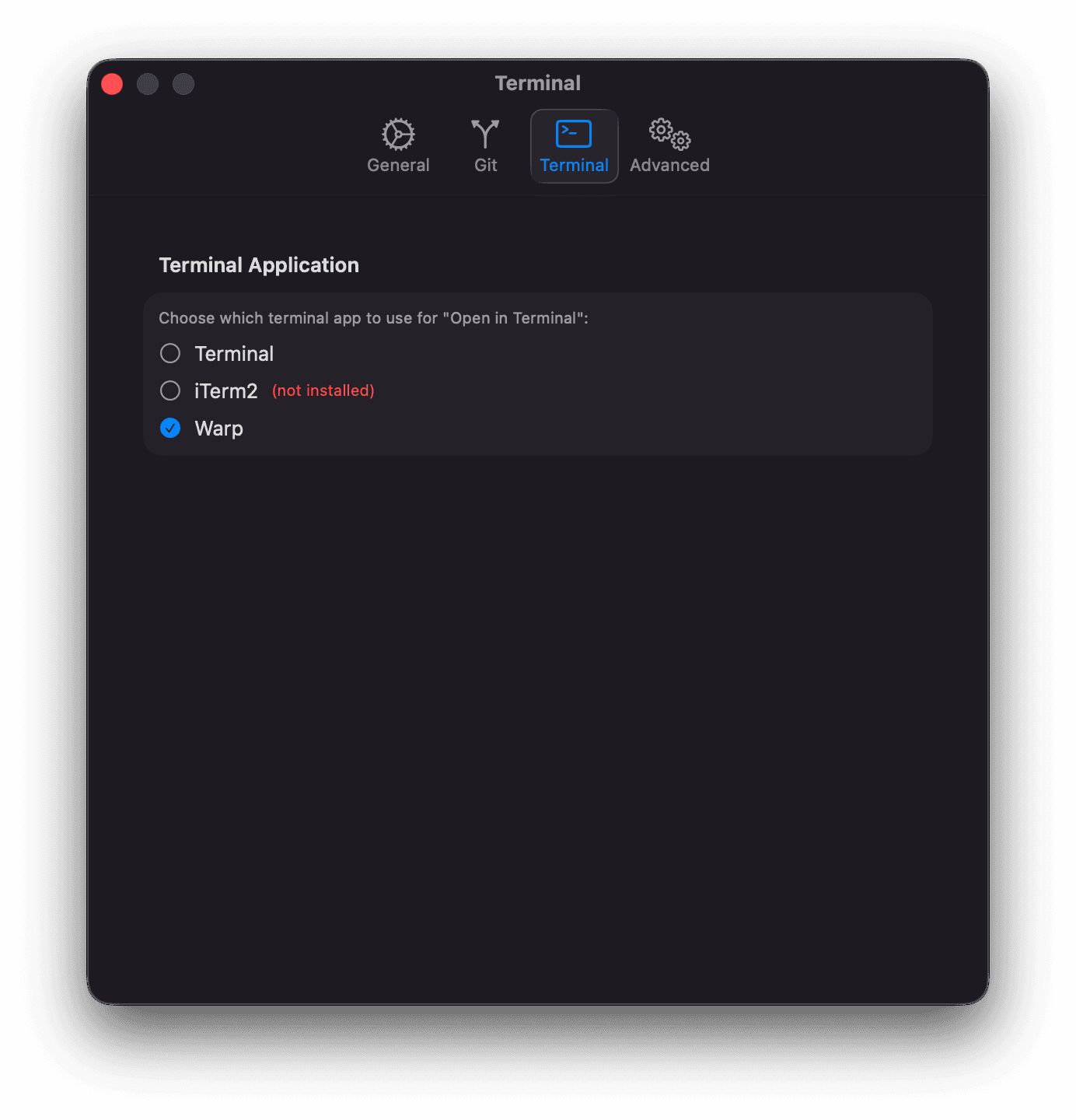 Settings — Terminal tab